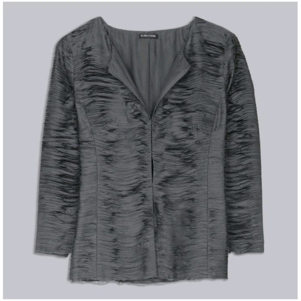 Eileen Fisher Ripple Bindu Silk Textured Graphite Grey Womens M Minimalist